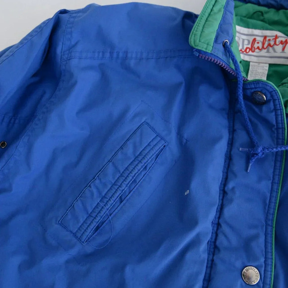 Vintage Sport Mobility Blue w Green Line Zip Up Ski Winter Jacket Coat S - Picture 11 of 14